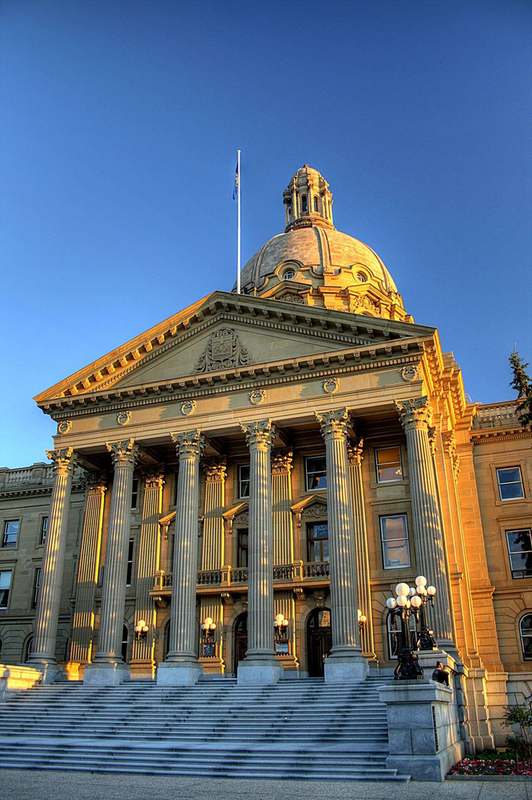 Alberta Legislature Building in Edmonton at sunset