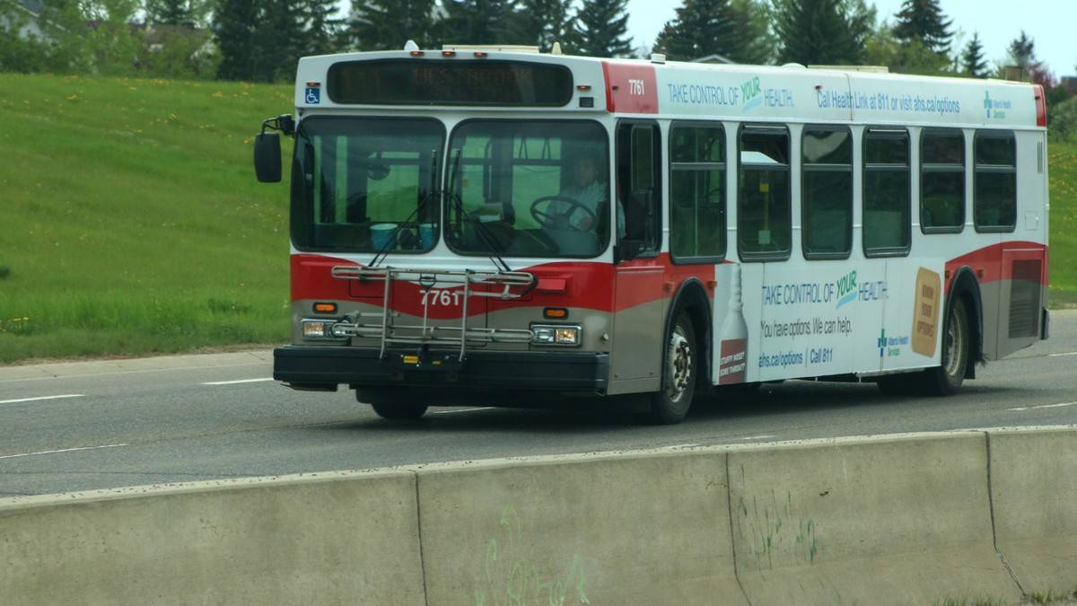 A Calgary Transit bus on a city street