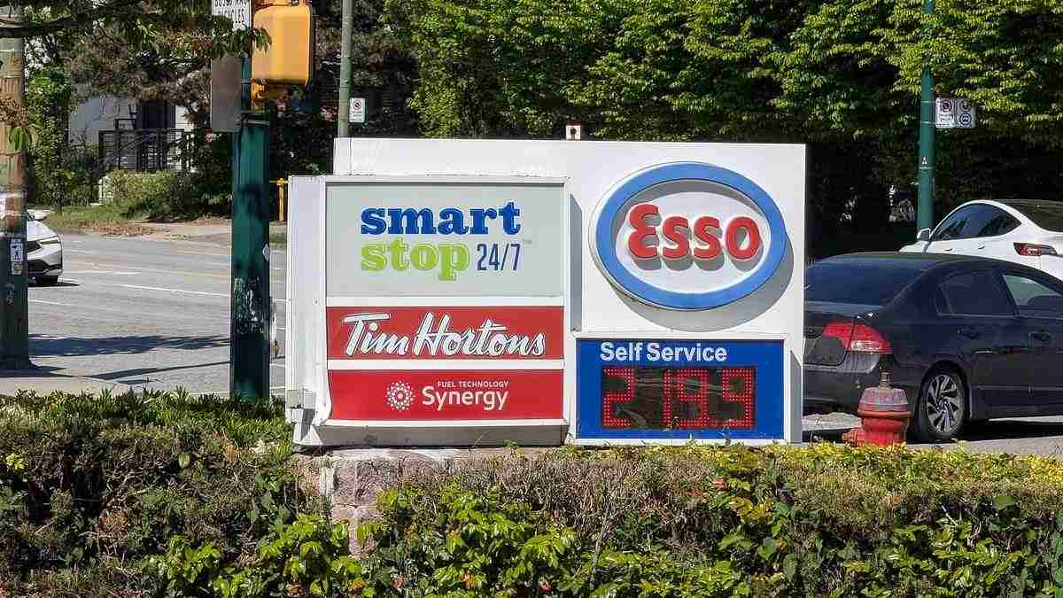 Gasoline prices displayed at an Esso station in Vancouver, May 2026