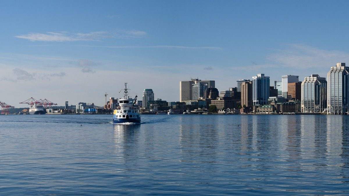 Halifax waterfront and downtown skyline at dusk, Halifax, Nova Scotia