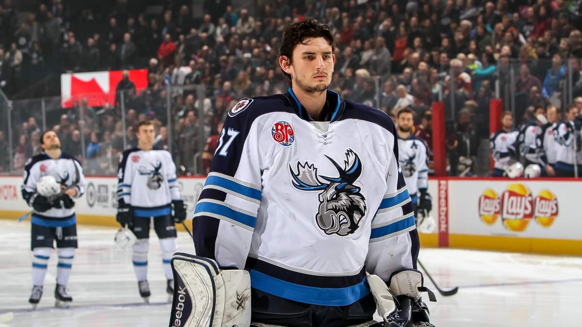 Connor Hellebuyck in goal (file photo)