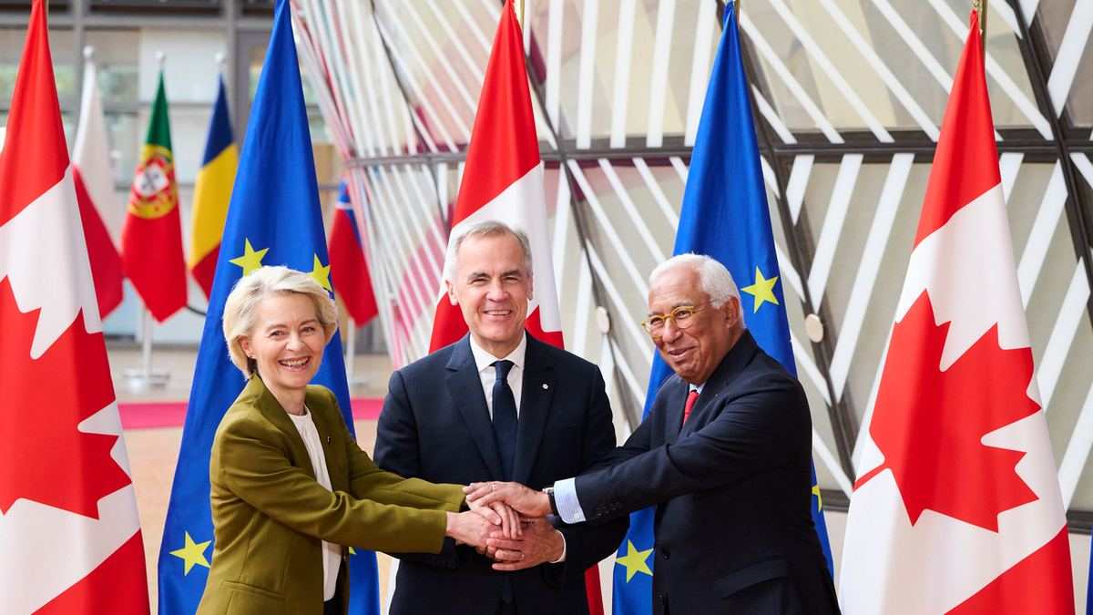 Mark Carney with Ursula von der Leyen and António Costa at the 2025 EU-Canada summit