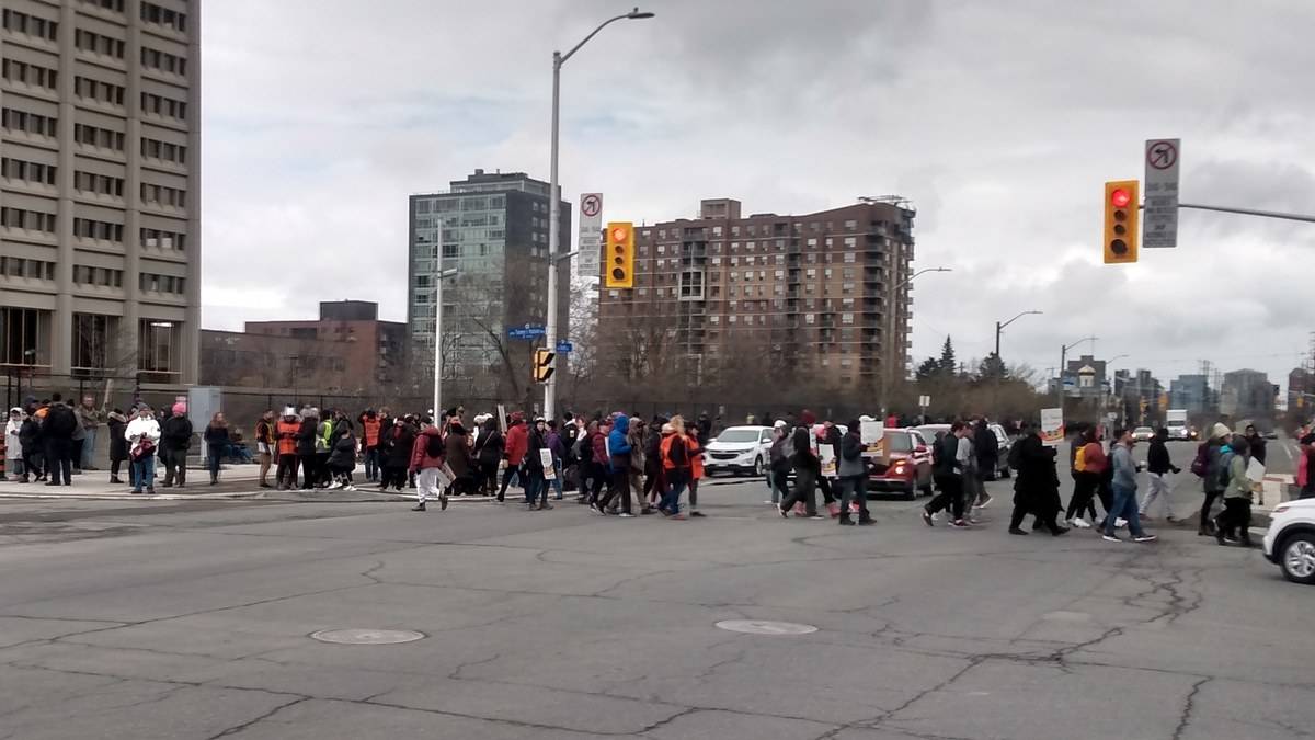 Striking federal workers near Tunney’s Pasture, Ottawa (file photo)