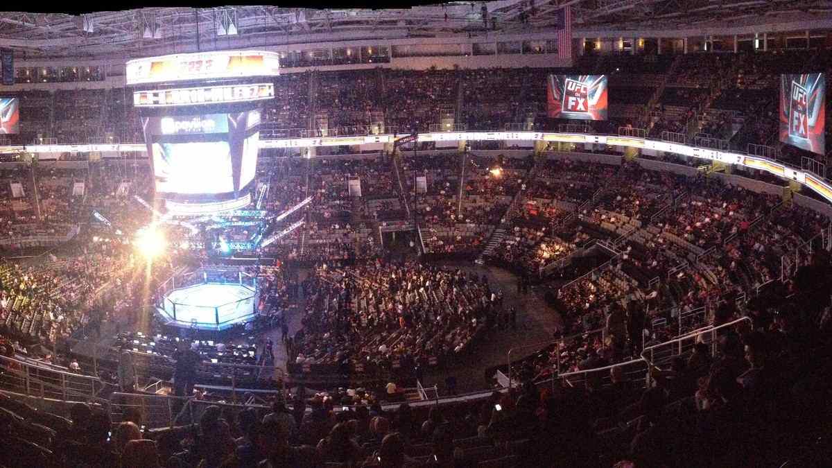 The Octagon under arena lights during a UFC event (file photo, not Saturday's Edmonton card)